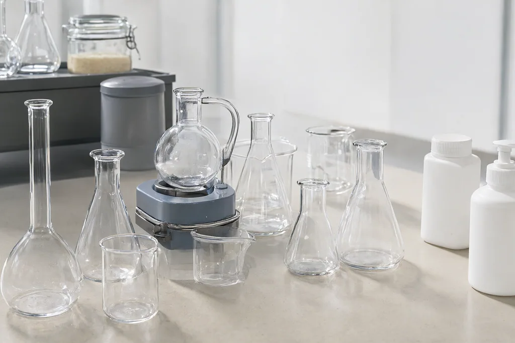 Matériel de laboratoire rangé sur une paillasse